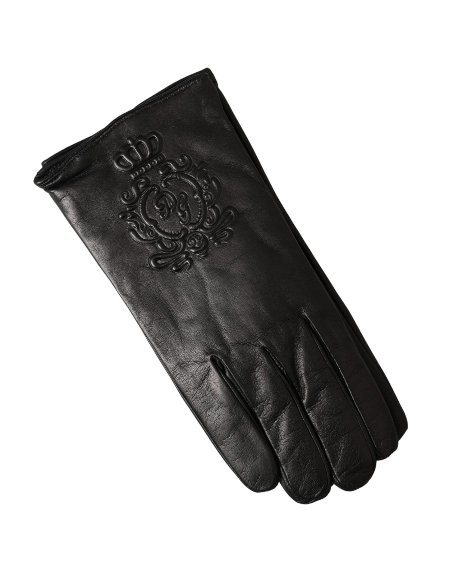 Guantes cortos de cuero negro con logotipo grabado
