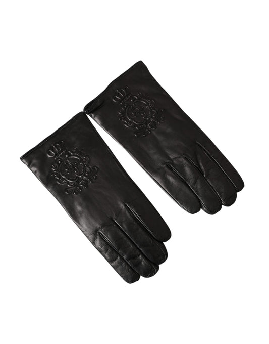 Guantes cortos de cuero negro con logotipo grabado
