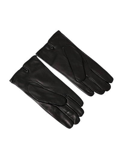 Guantes cortos de cuero negro con logotipo grabado