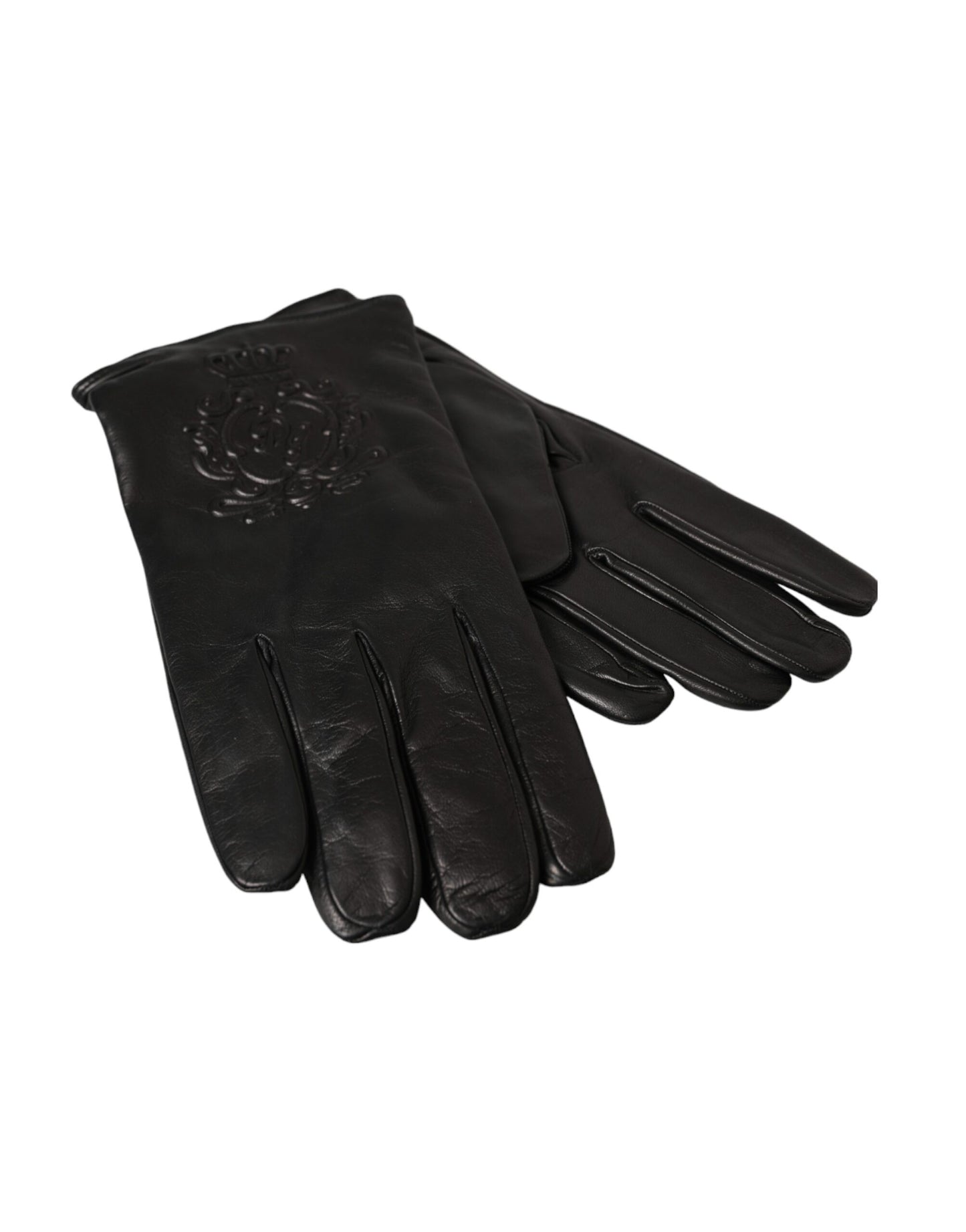 Guantes cortos de cuero negro con logotipo grabado