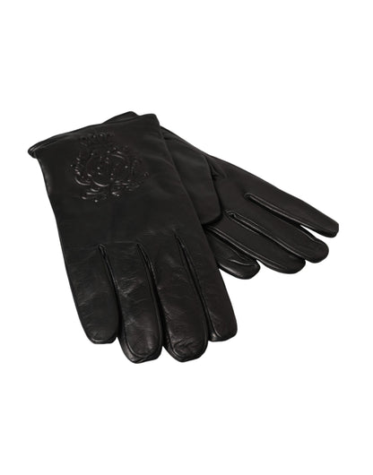 Guantes cortos de cuero negro con logotipo grabado