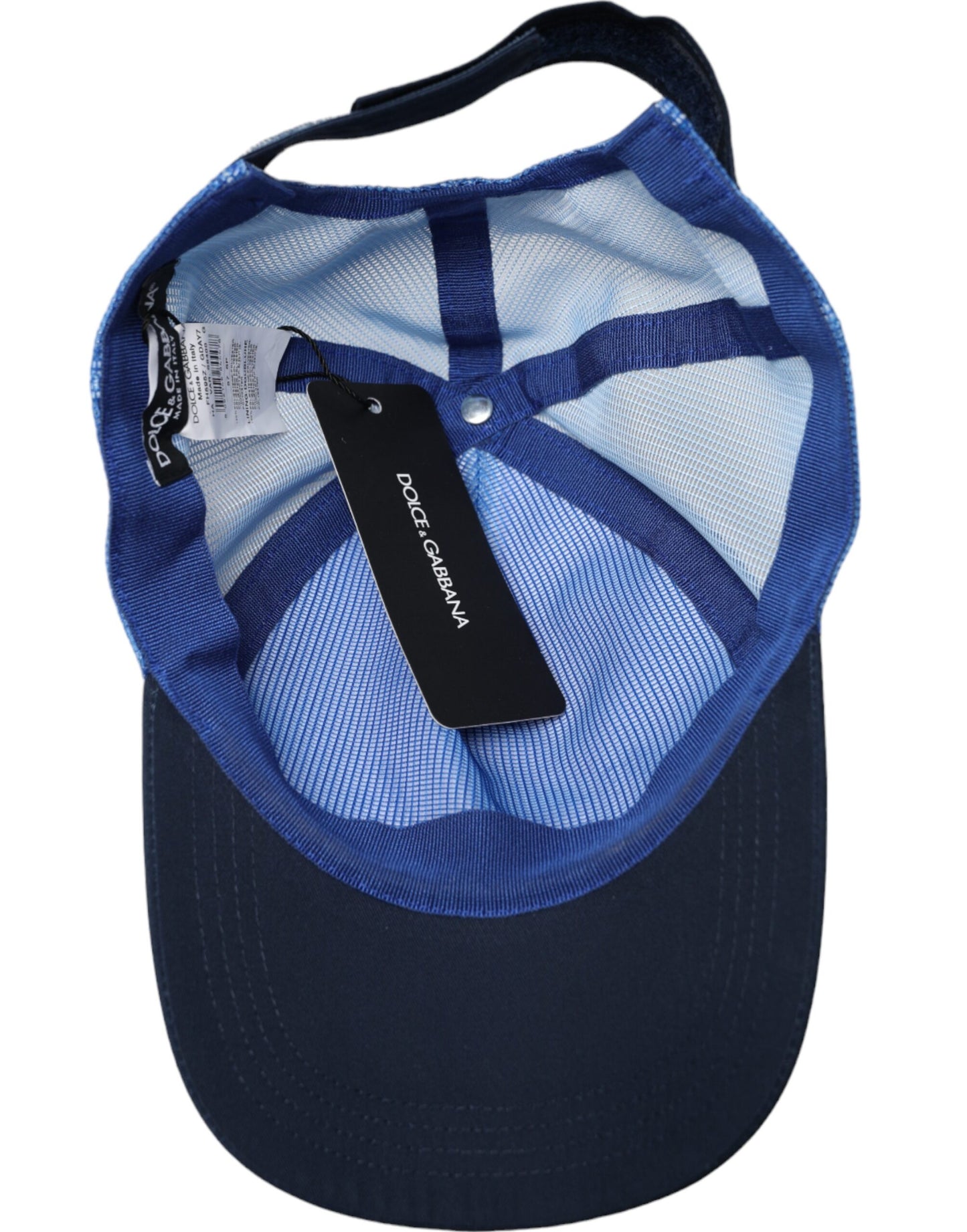 Gorra de béisbol de malla italiana azul, blanca y negra