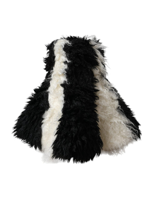 Sombrero de pescador de piel de mohair con rayas blancas y negras