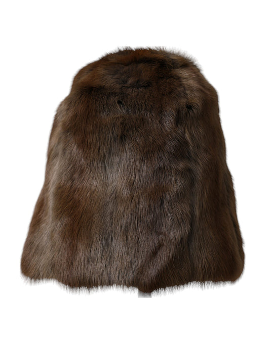 Gorro de cachemira para mujer de piel de comadreja marrón