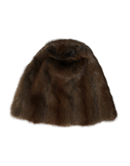 Gorro de cachemira para mujer de piel de comadreja marrón
