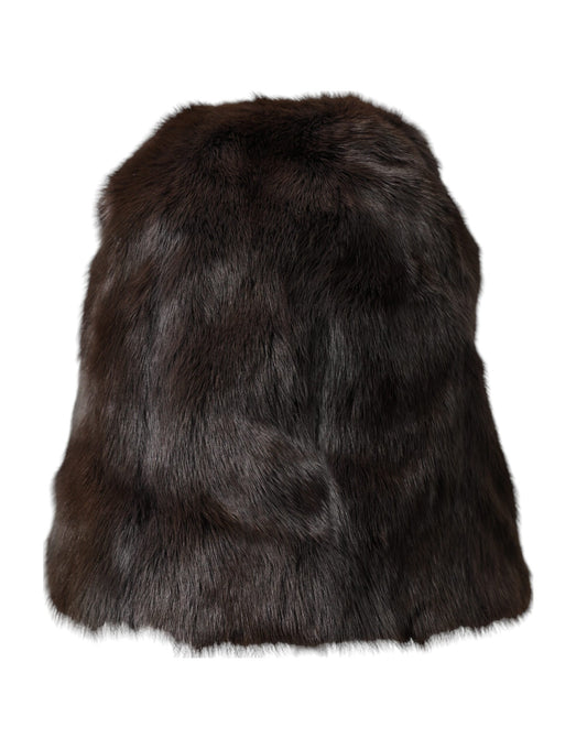 Gorro de cachemira para mujer de piel de comadreja marrón