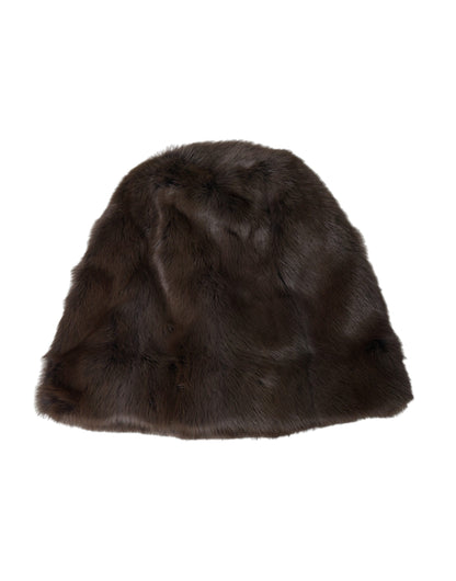 Gorro de cachemira para mujer de piel de comadreja marrón