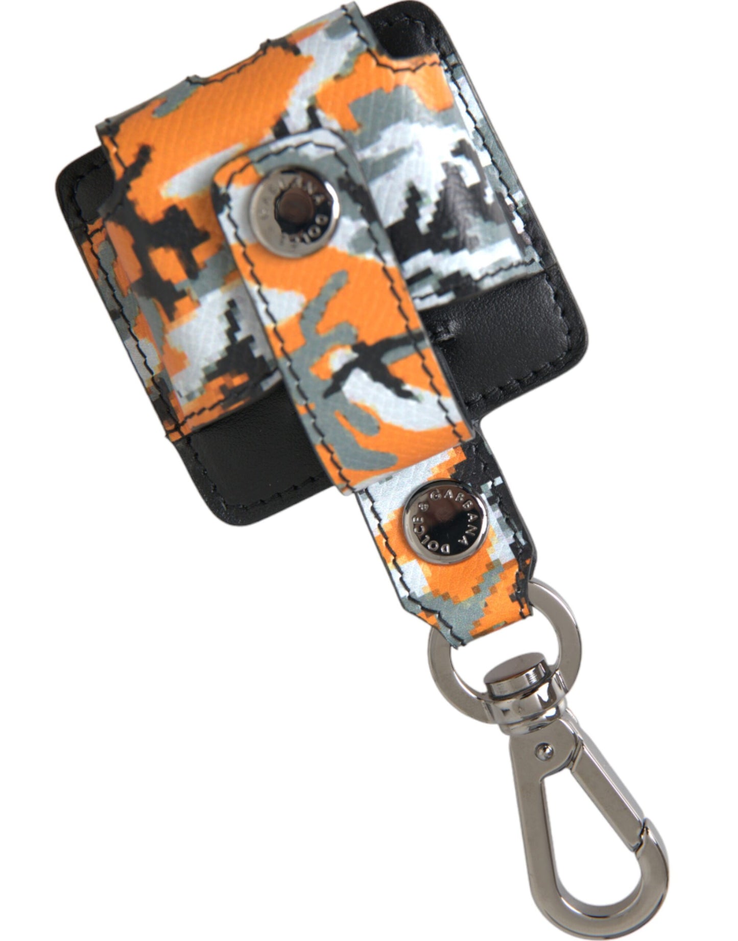 Estuche de cuero metálico para Airpods con estampado de camuflaje multicolor