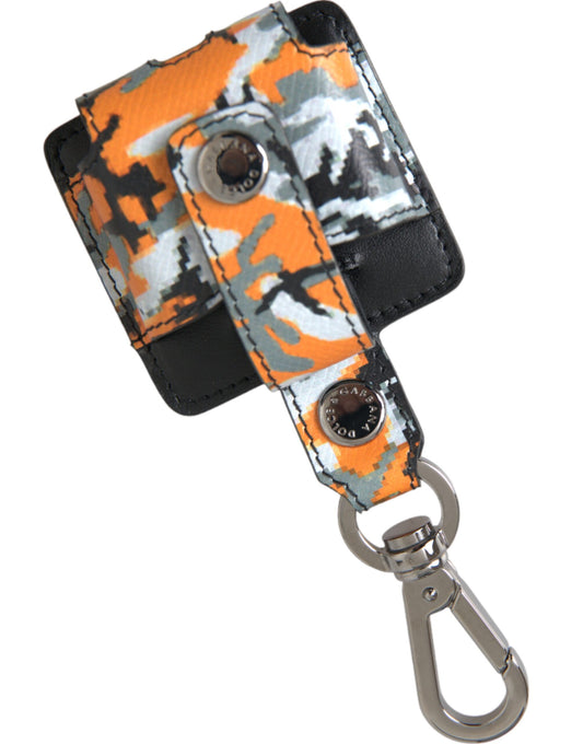 Estuche de cuero metálico para Airpods con estampado de camuflaje multicolor