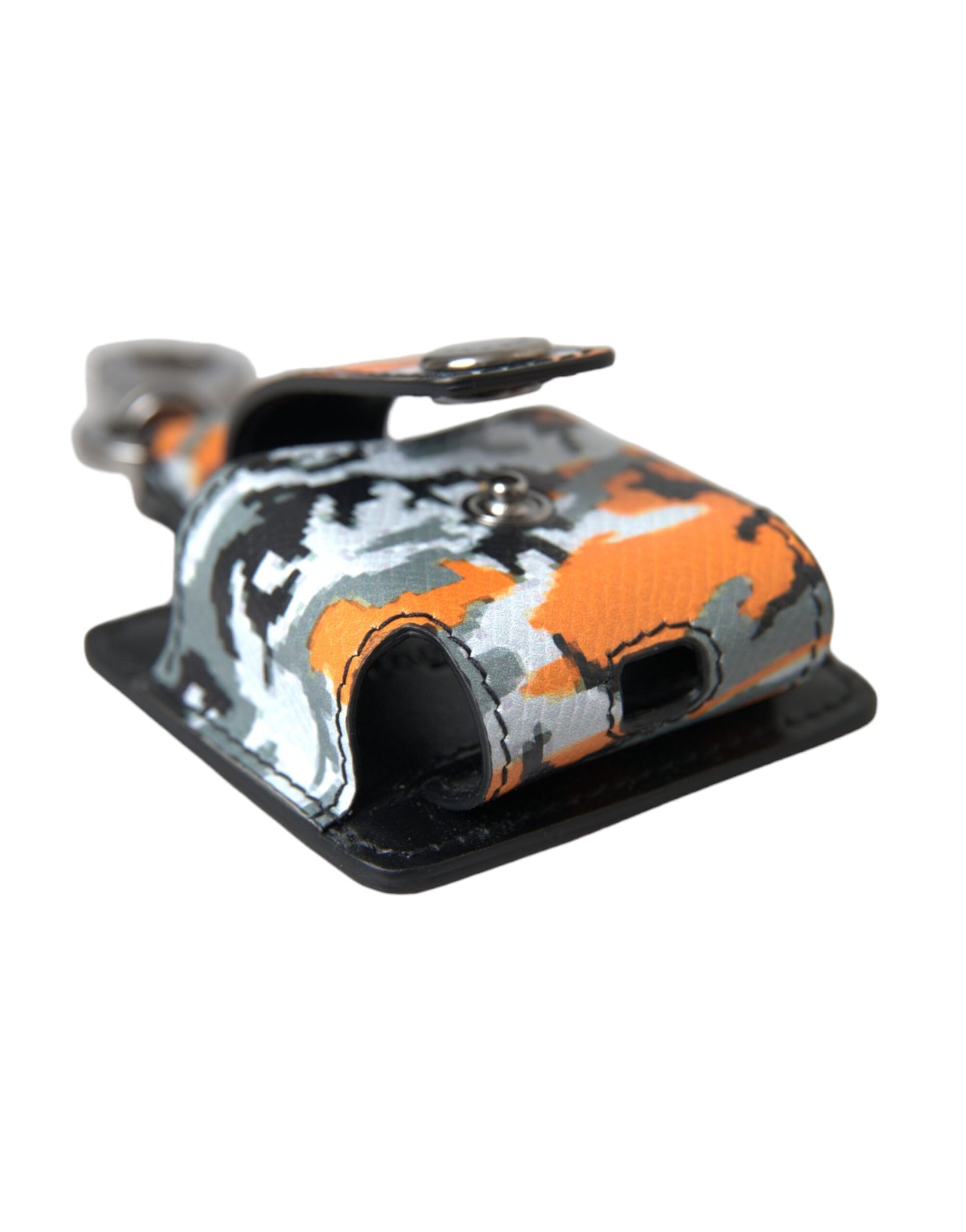 Estuche de cuero metálico para Airpods con estampado de camuflaje multicolor