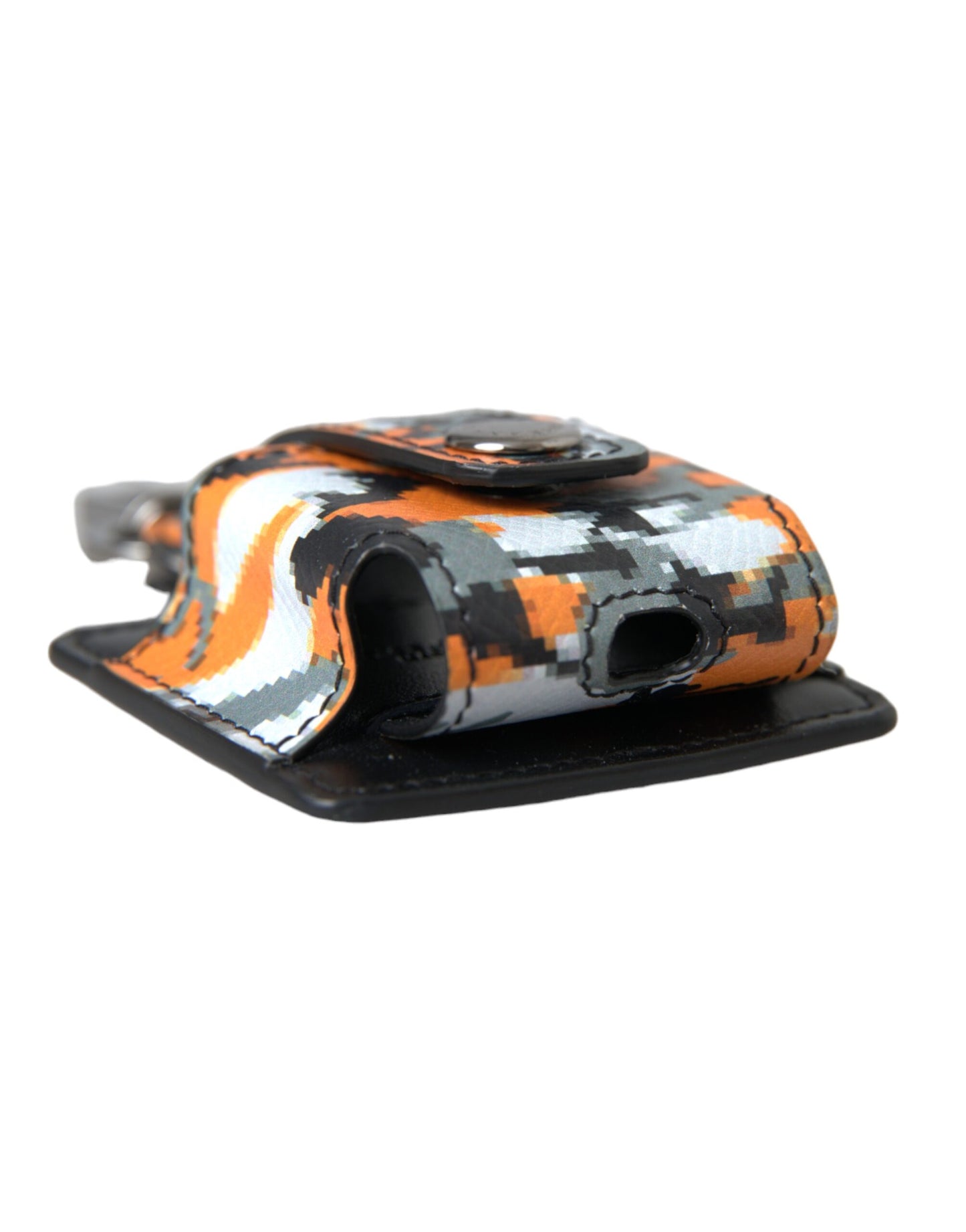 Estuche metálico para Airpods con logotipo de cuero y estampado de camuflaje multicolor