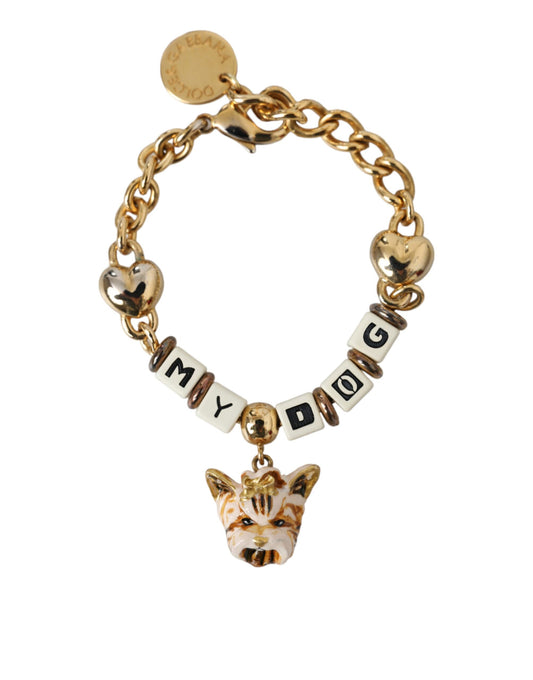 Pulsera de corazón MY DOG con cadena de latón en tono dorado