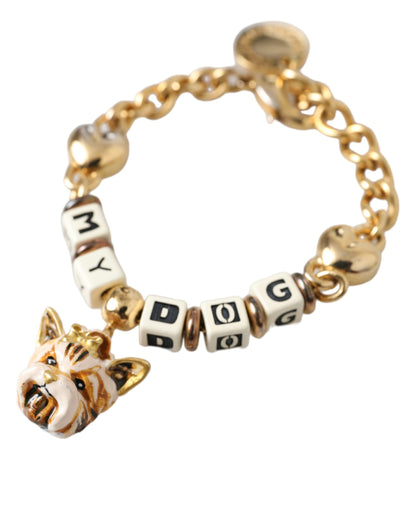 Pulsera de corazón MY DOG con cadena de latón en tono dorado