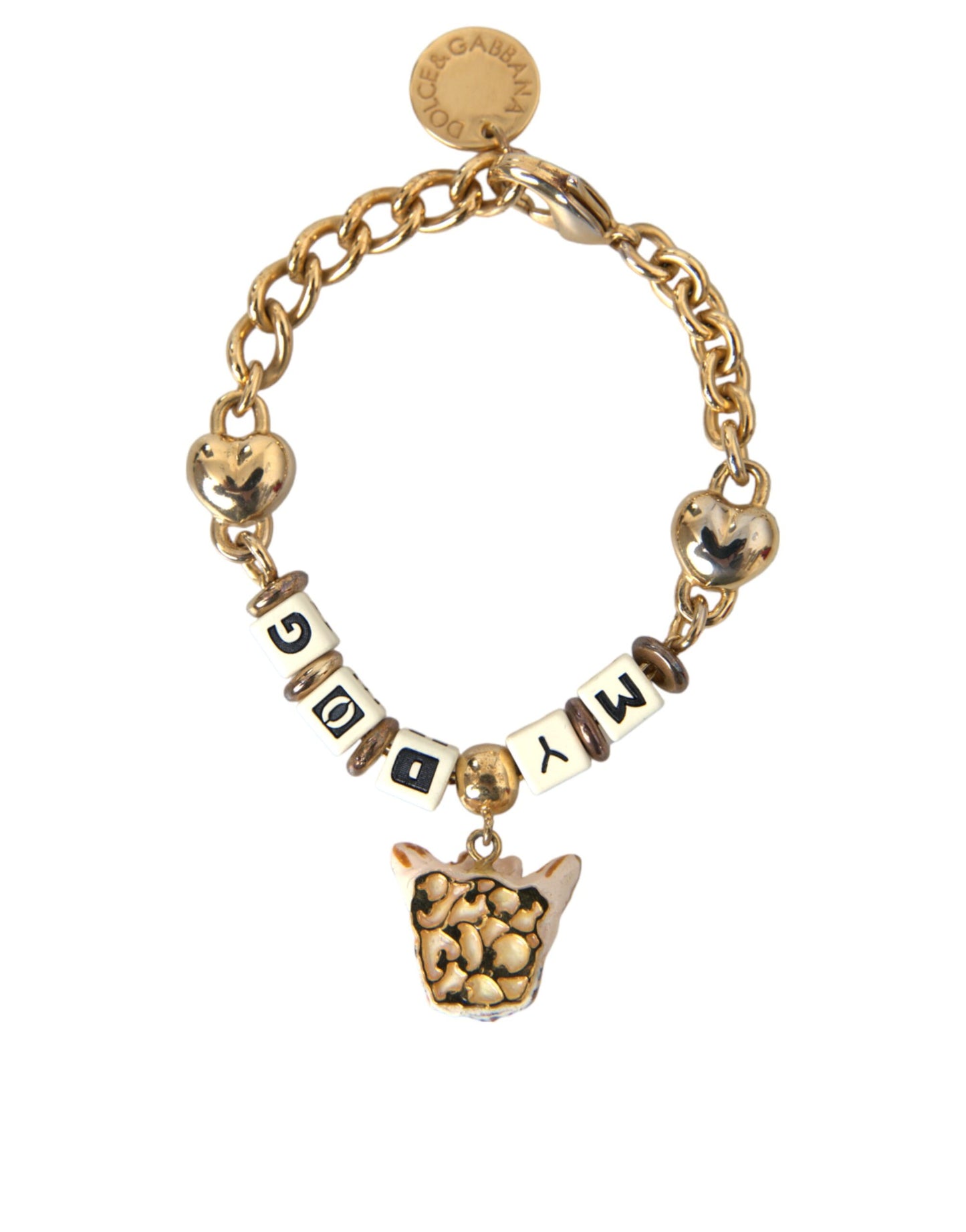 Pulsera de corazón MY DOG con cadena de latón en tono dorado