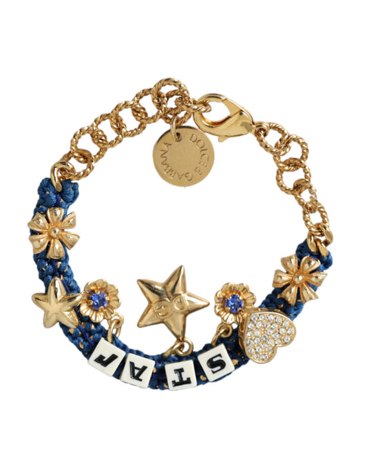 Pulsera de moda con estrella y cadena de latón en tono dorado