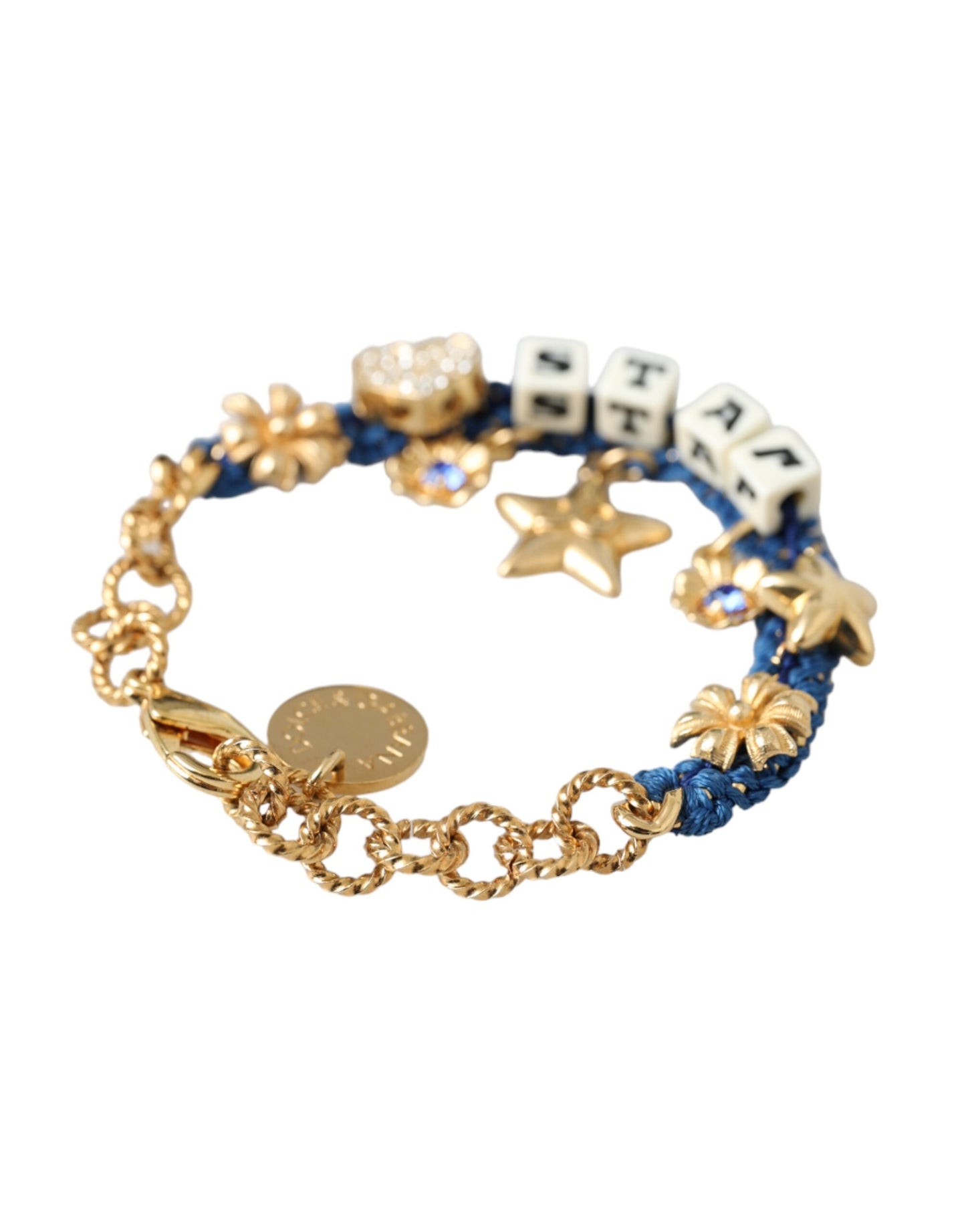 Pulsera de moda con estrella y cadena de latón en tono dorado