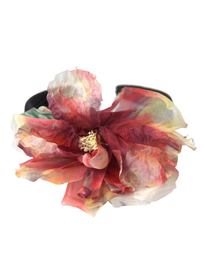 Tiara negra de seda floral rosa para mujer, diadema