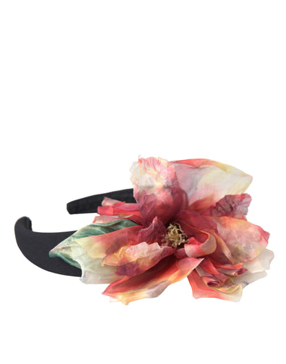 Tiara negra de seda floral rosa para mujer, diadema