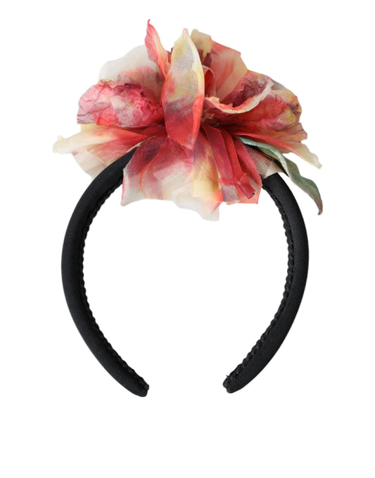 Tiara negra de seda floral rosa para mujer, diadema