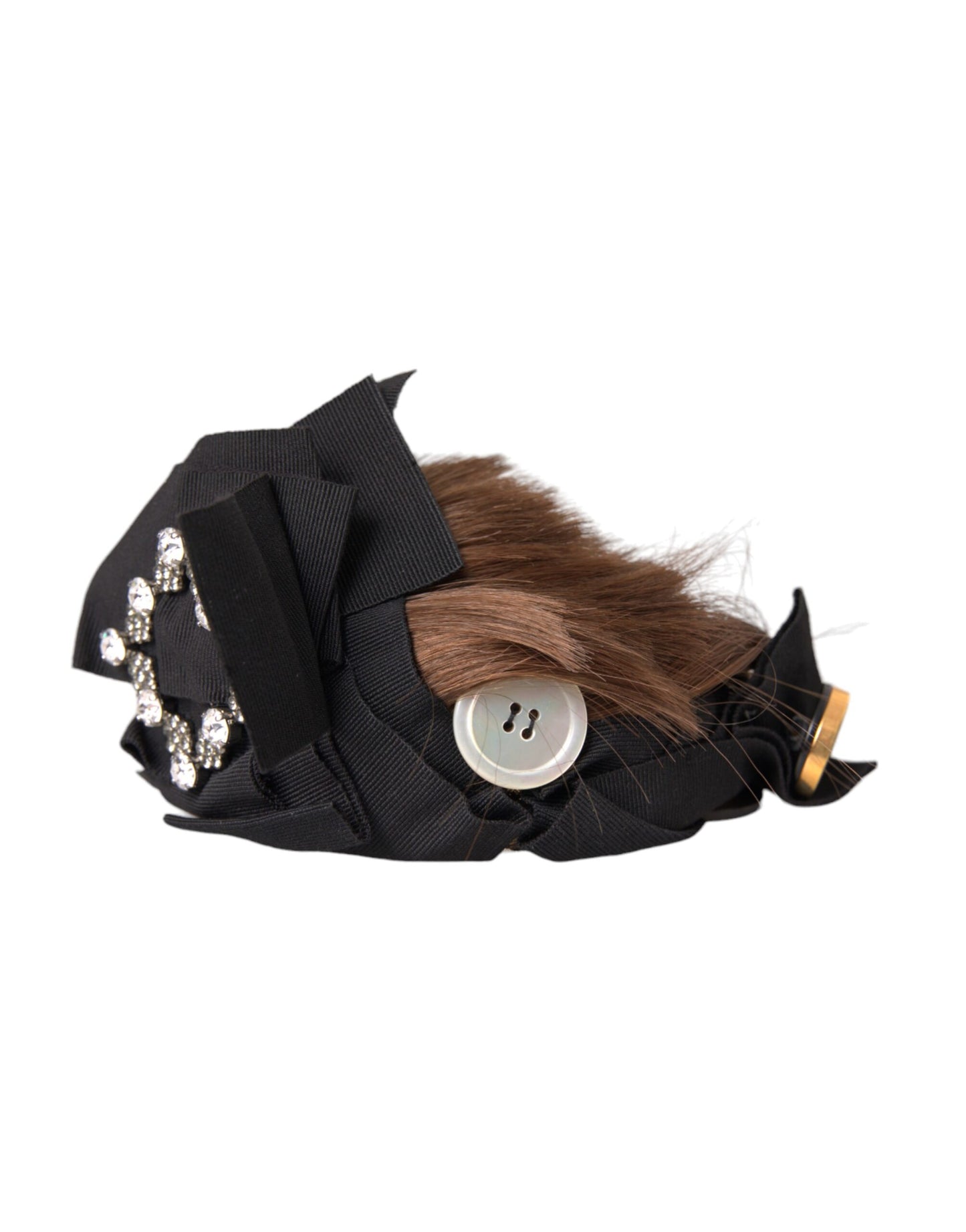 Diadema con botones de cristal negro y cabello castaño para mujer