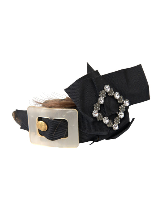 Diadema con botones de cristal negro y cabello castaño para mujer