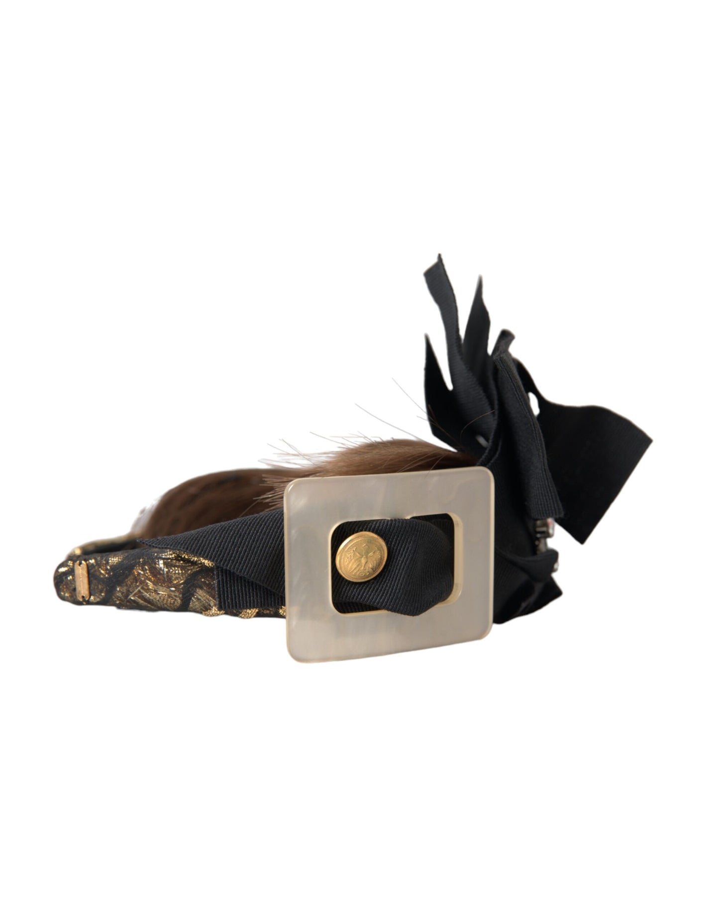Diadema con botones de cristal negro y cabello castaño para mujer