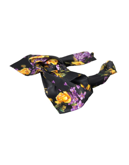 Diadema de seda con apliques florales negros para mujer