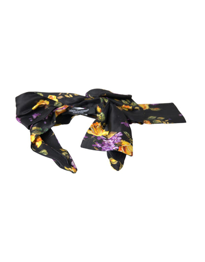 Diadema de seda con apliques florales negros para mujer