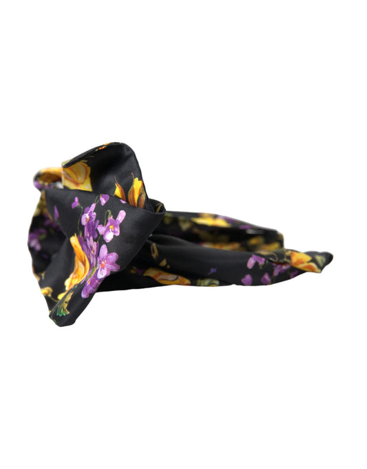 Diadema de seda con apliques florales negros para mujer
