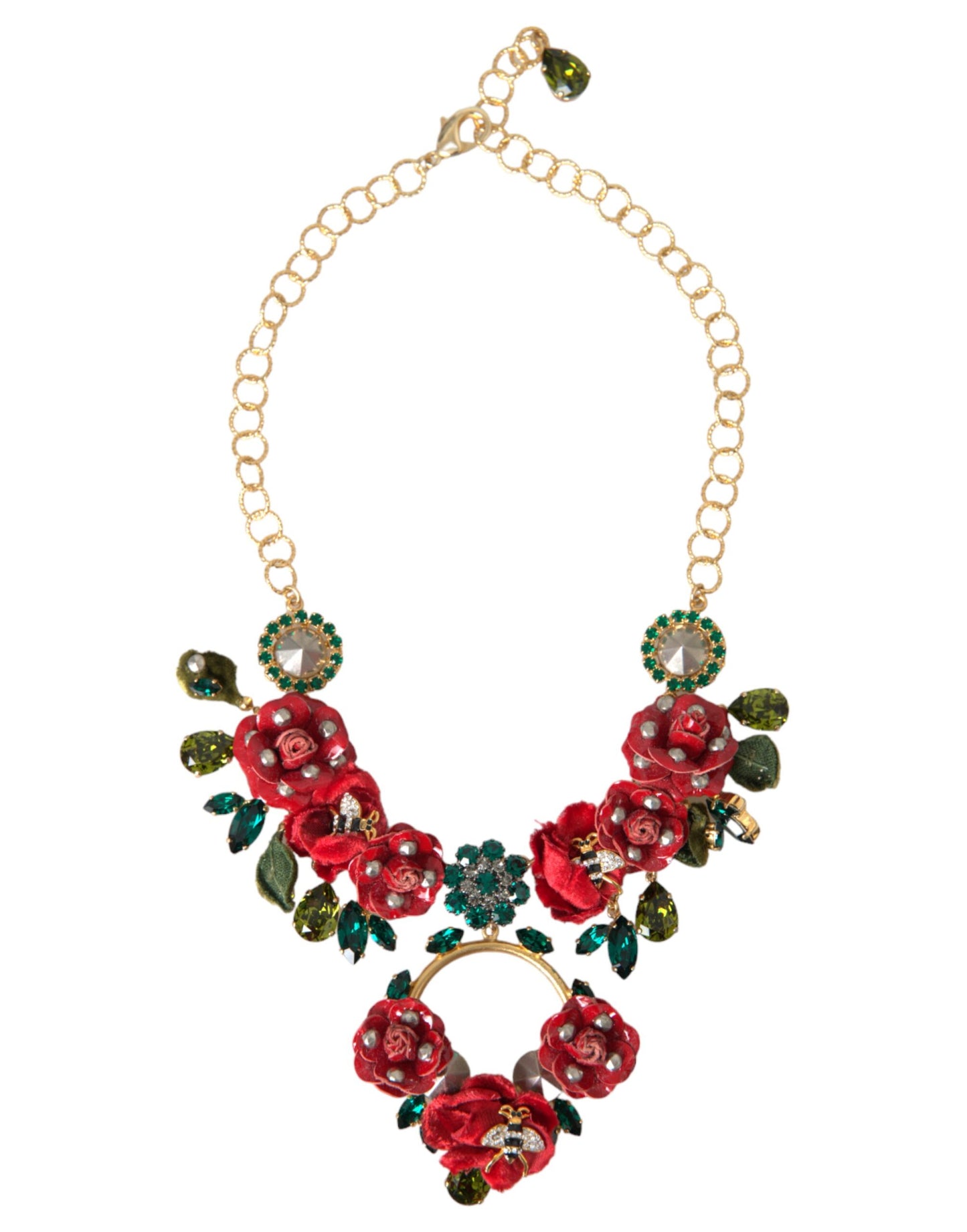 Collar con colgante de pétalos de rosa de cristal y cadena de eslabones de latón dorado