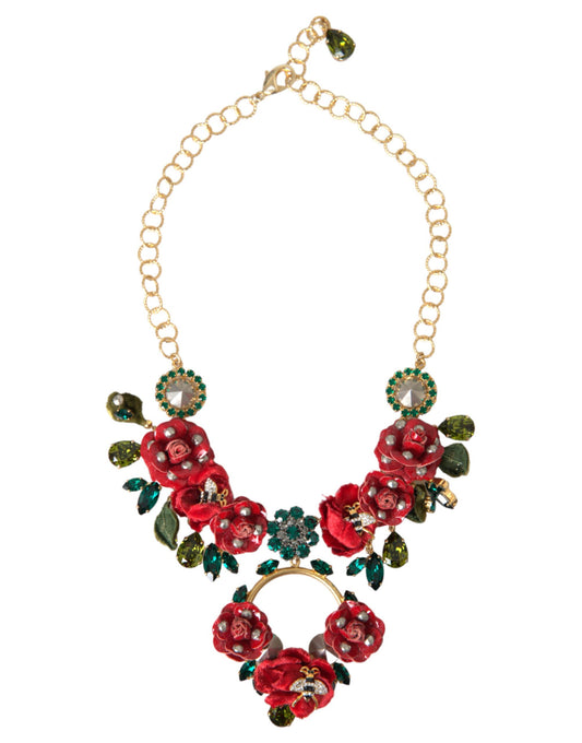 Collar con colgante de pétalos de rosa de cristal y cadena de eslabones de latón dorado