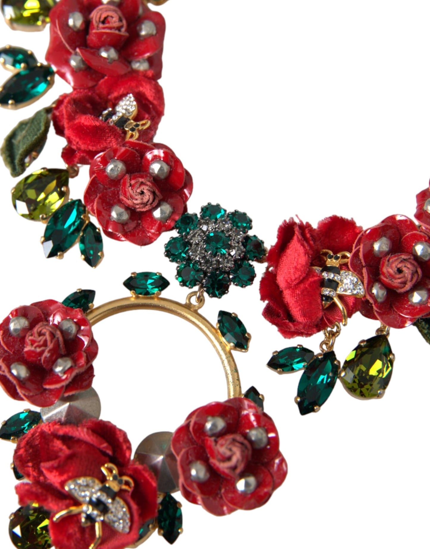Collar con colgante de pétalos de rosa de cristal y cadena de eslabones de latón dorado