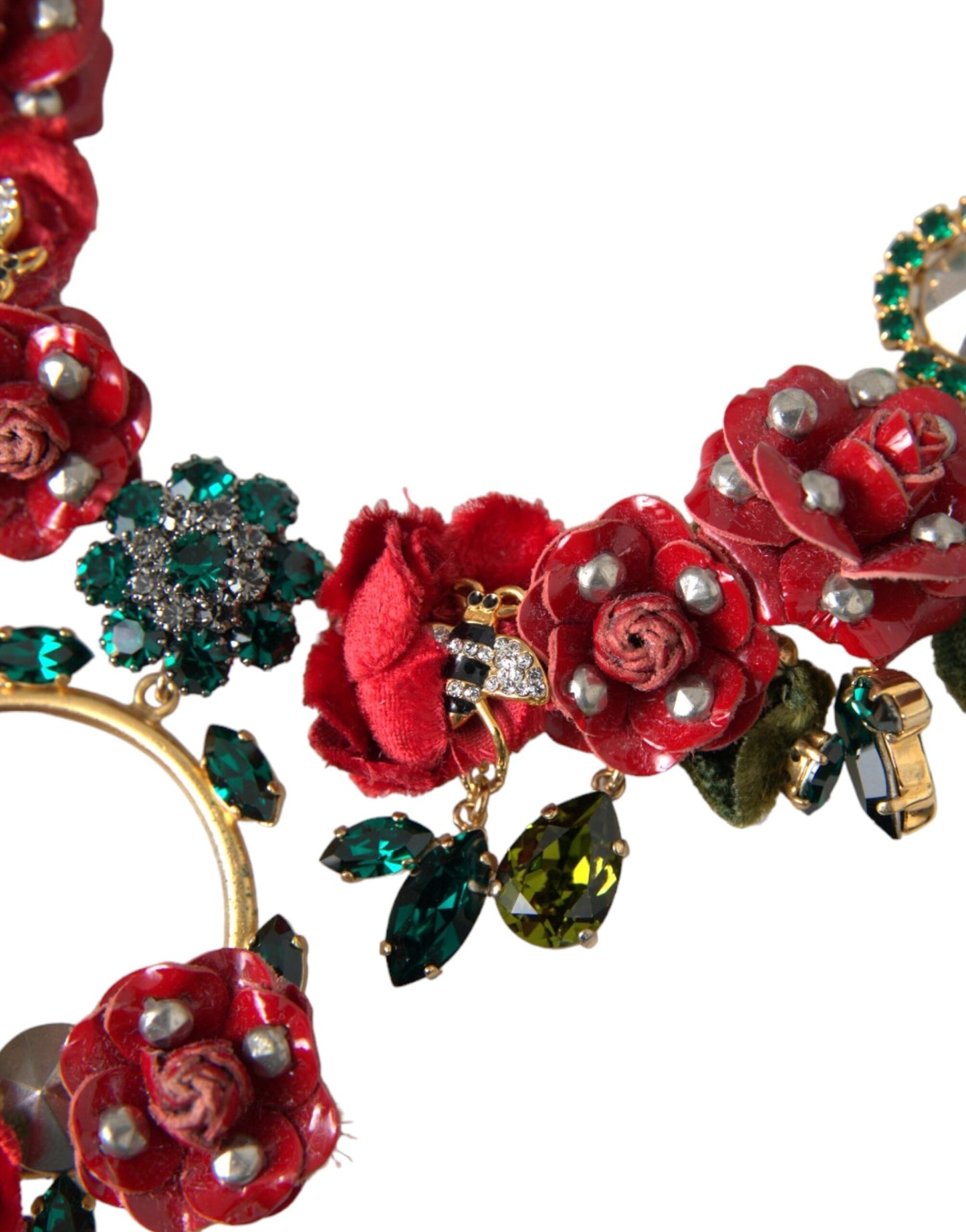 Collar con colgante de pétalos de rosa de cristal y cadena de eslabones de latón dorado