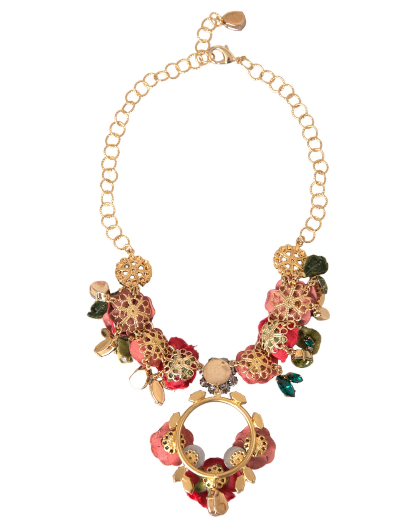 Collar con colgante de pétalos de rosa de cristal y cadena de eslabones de latón dorado