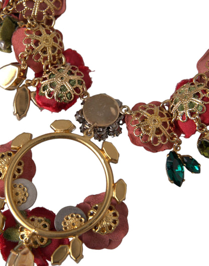 Collar con colgante de pétalos de rosa de cristal y cadena de eslabones de latón dorado