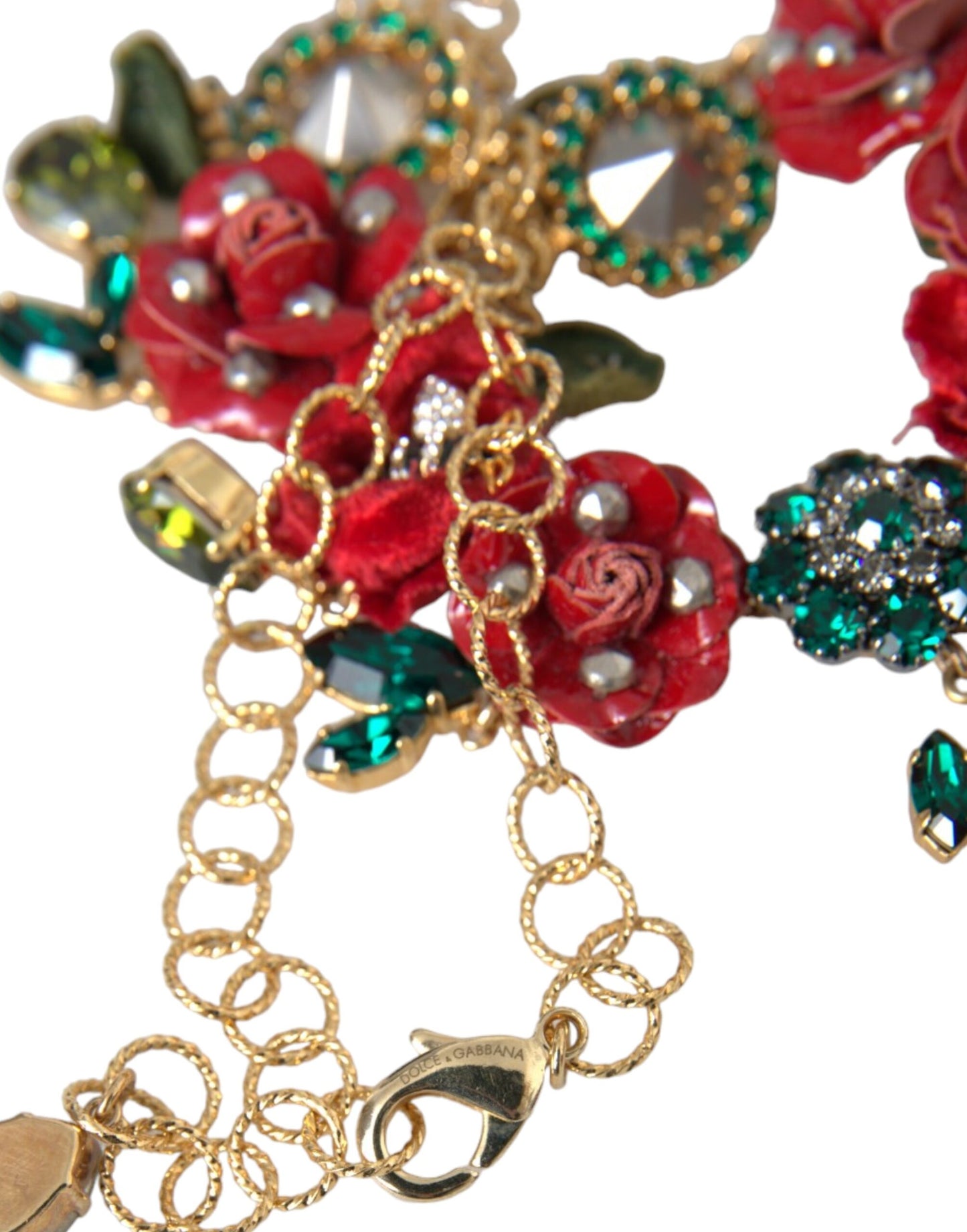 Collar con colgante de pétalos de rosa de cristal y cadena de eslabones de latón dorado