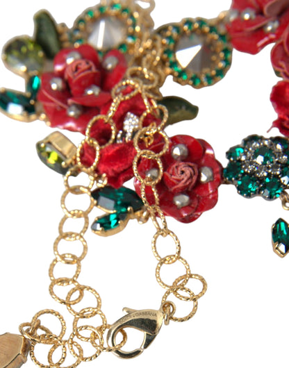 Collar con colgante de pétalos de rosa de cristal y cadena de eslabones de latón dorado