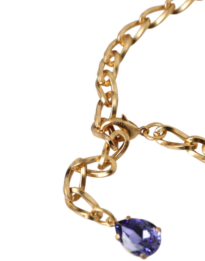 Collar con colgantes de perlas moradas y rosas de cristal y latón dorado