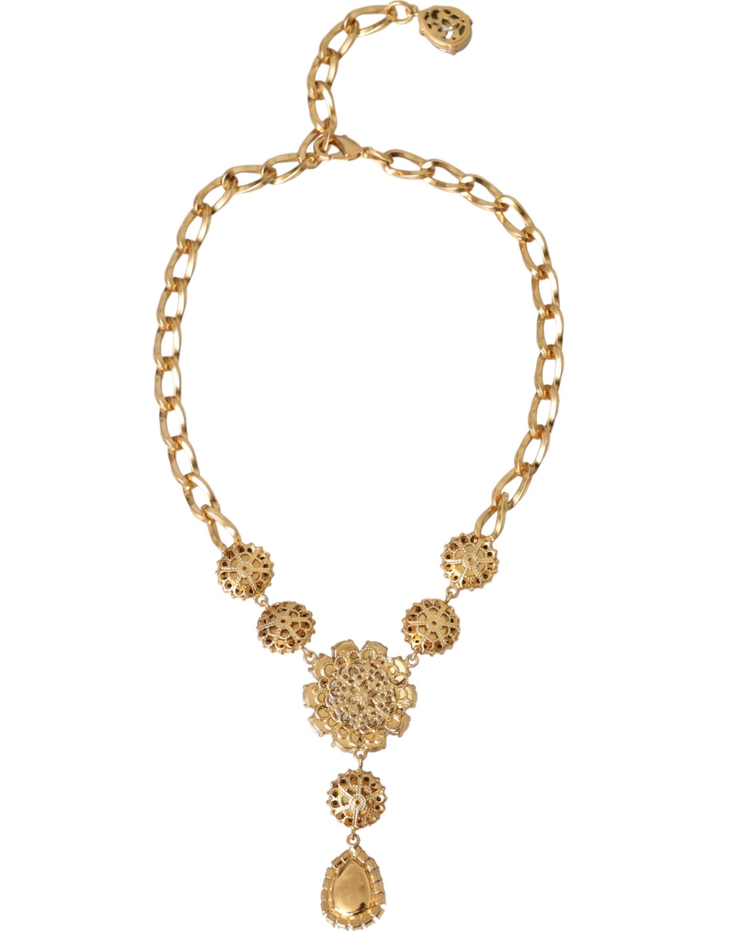 Collar con colgantes de perlas moradas y rosas de cristal y latón dorado