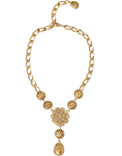 Collar con colgantes de perlas moradas y rosas de cristal y latón dorado