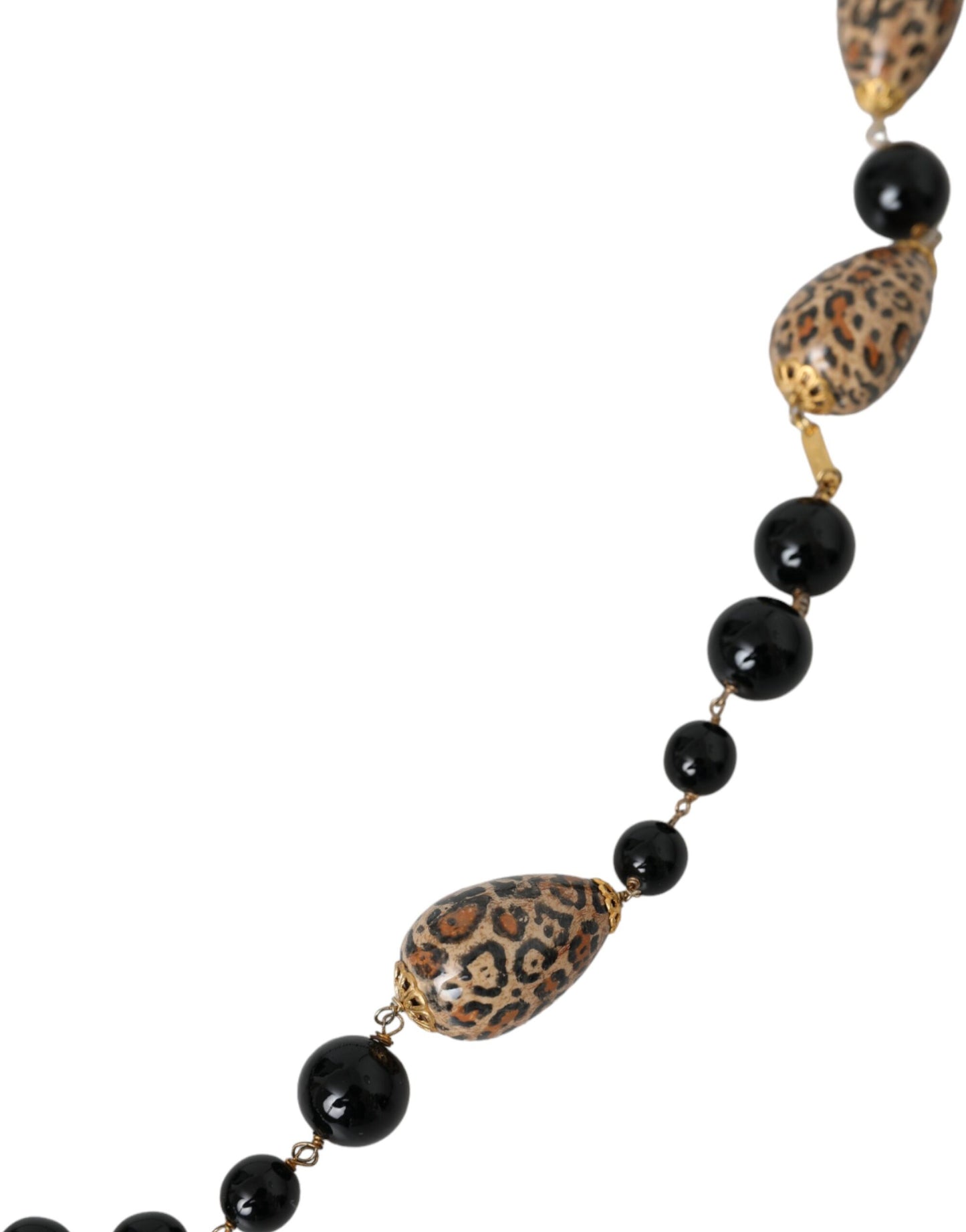 Collar de cadena larga con cuentas estampadas en negro y latón dorado