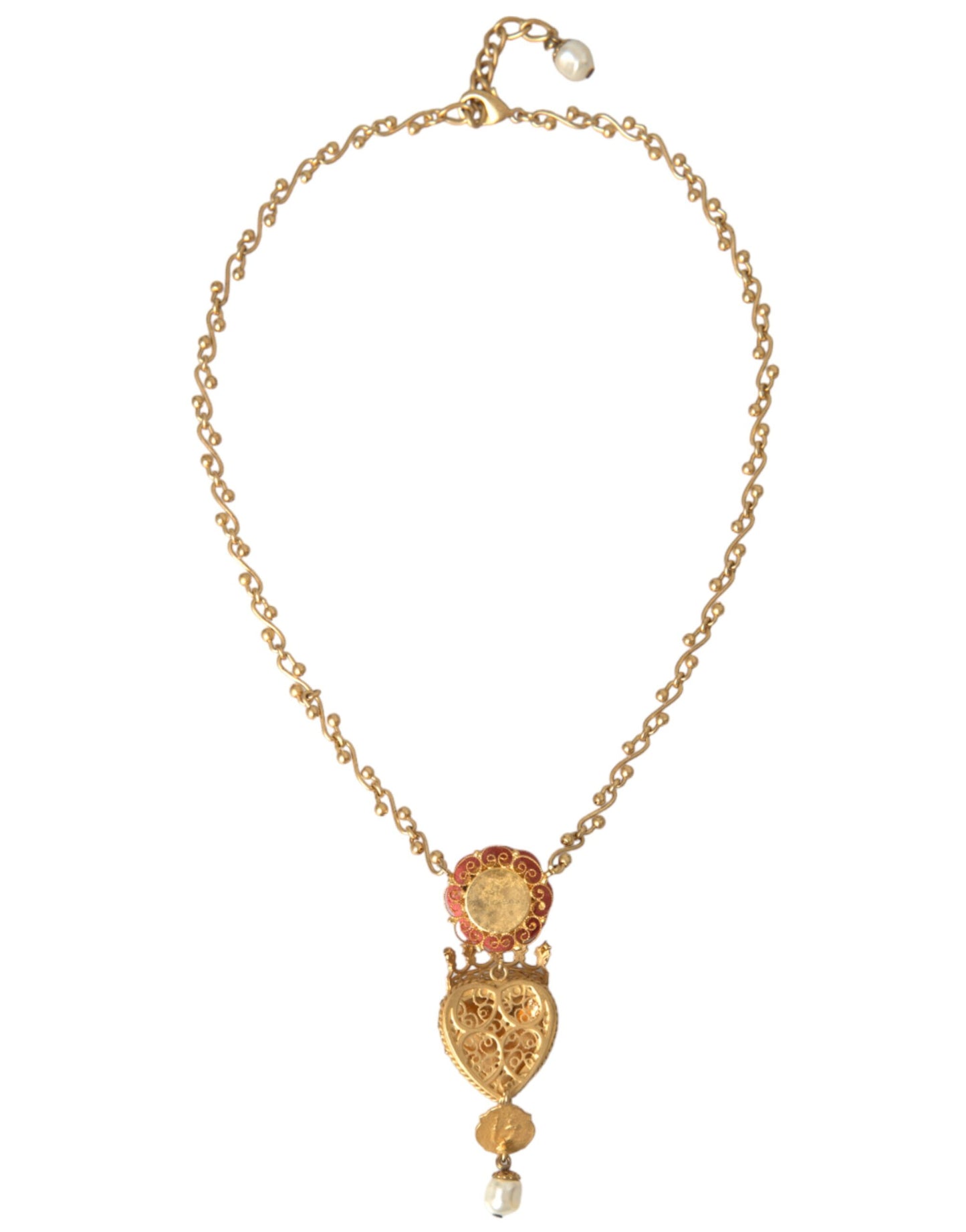 Collar con dije de cristal rosa del Sagrado Corazón y cadena de latón dorado