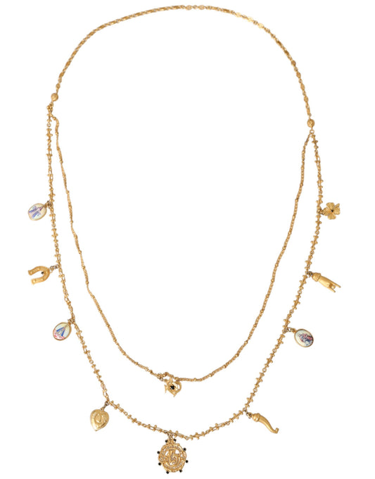 Collar con dije de Sicilia en latón y cadena dorada