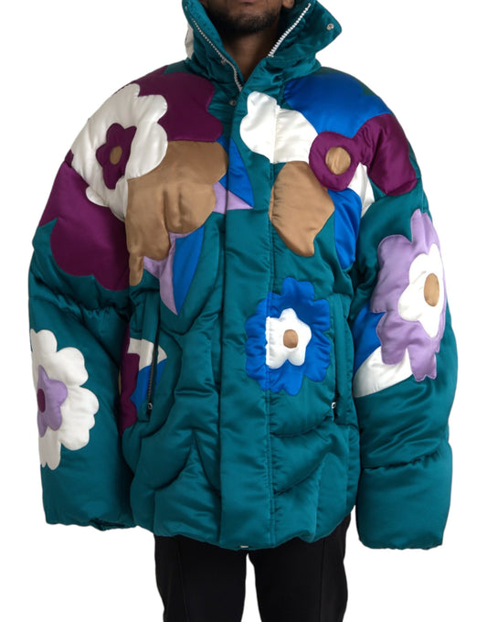 Chaqueta cortavientos acolchada con estampado floral multicolor