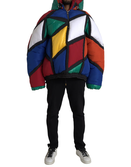 Chaqueta acolchada con capucha multicolor