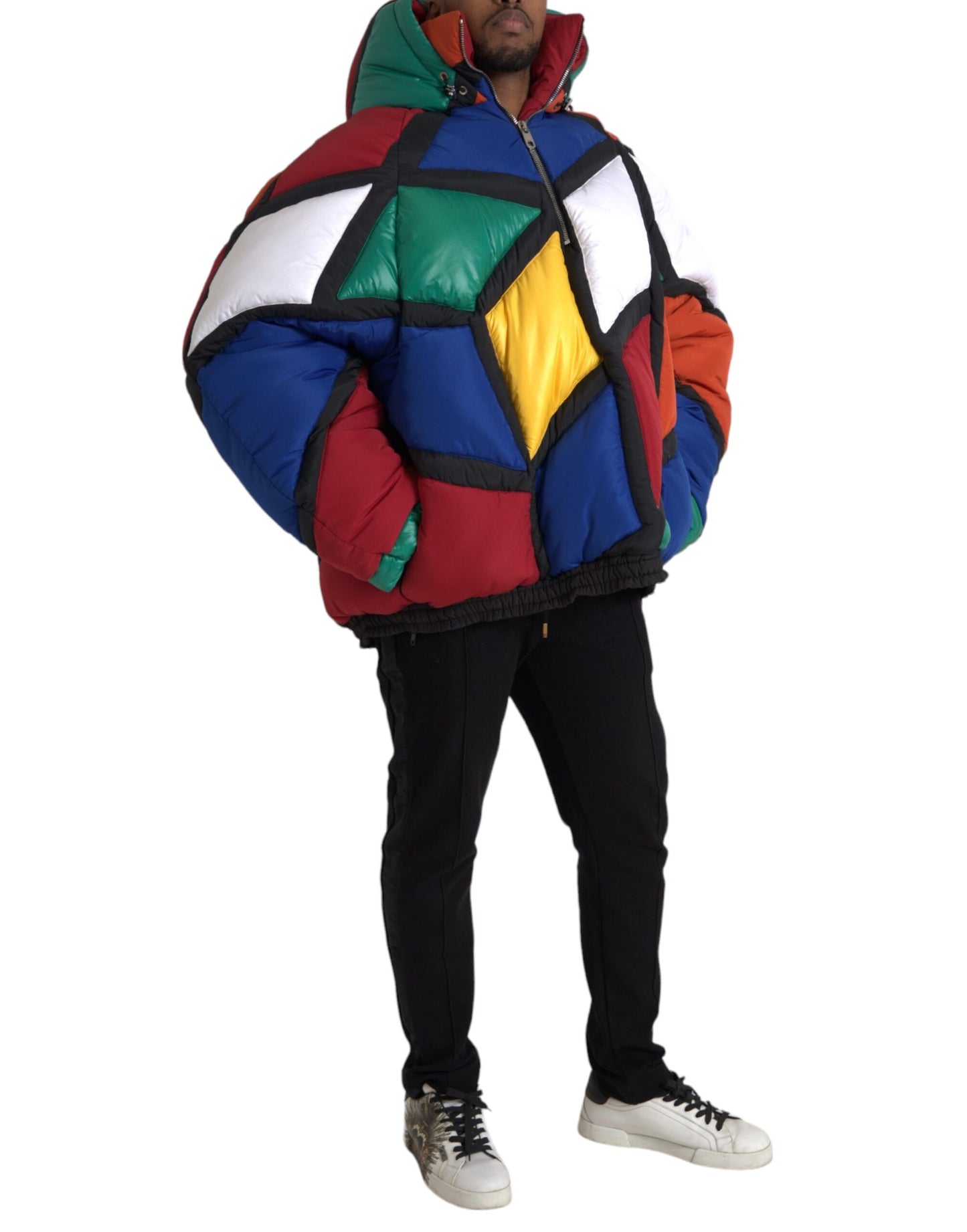Chaqueta acolchada con capucha multicolor