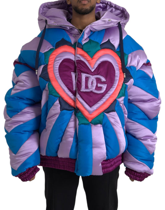 Chaqueta acolchada con capucha y logotipo de corazón multicolor