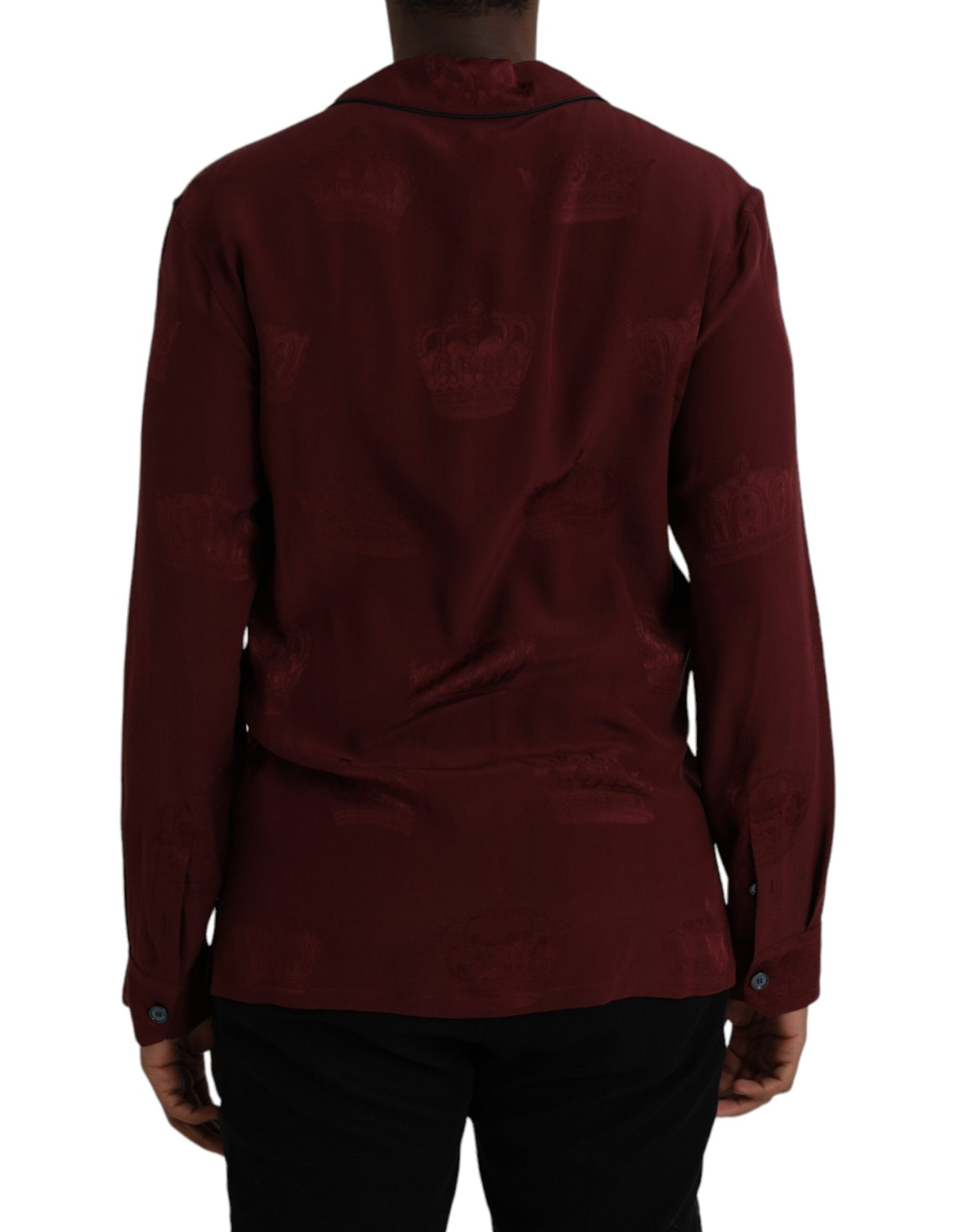 Camisa de manga larga de seda jacquard con corona granate