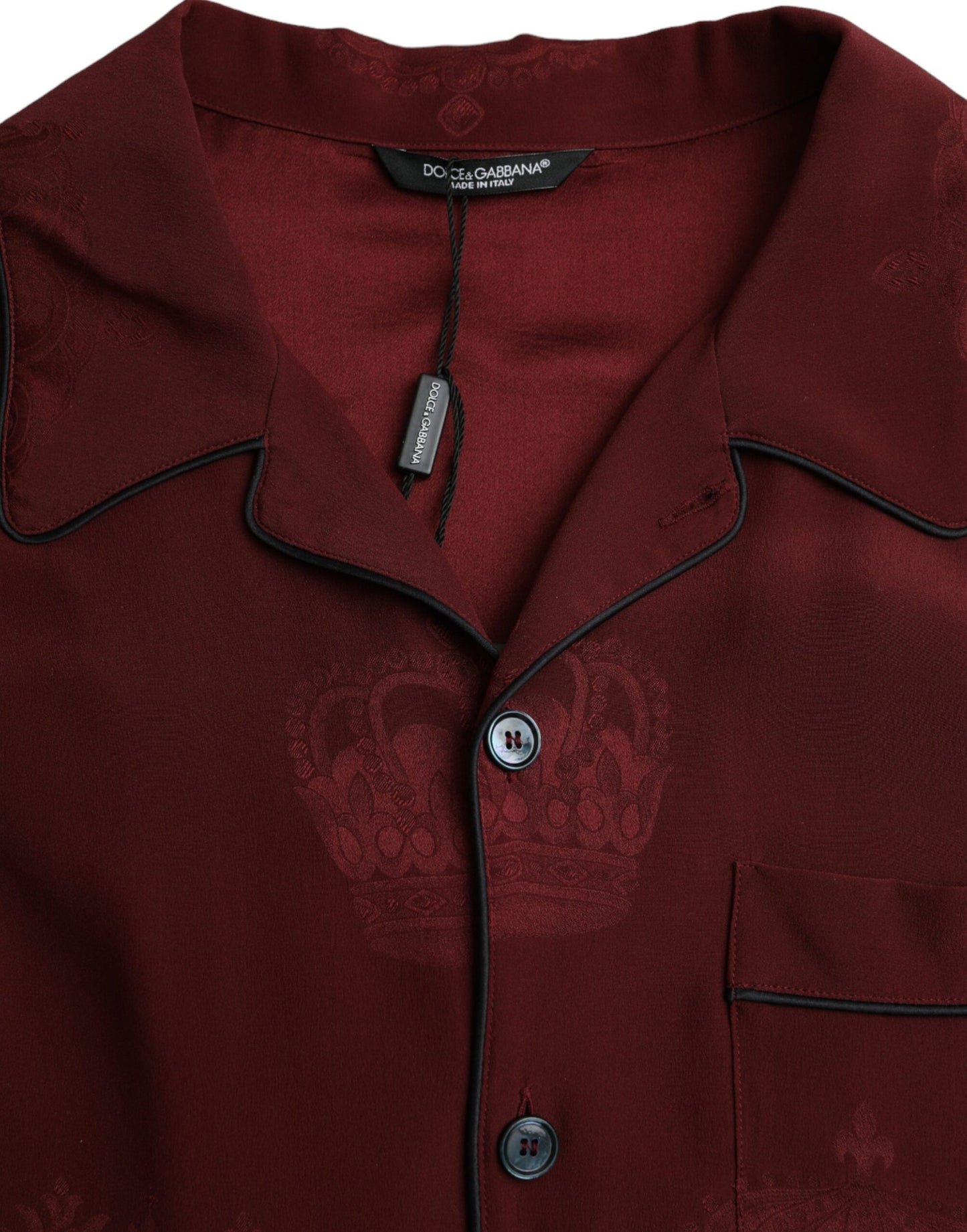 Camisa de manga larga de seda jacquard con corona granate