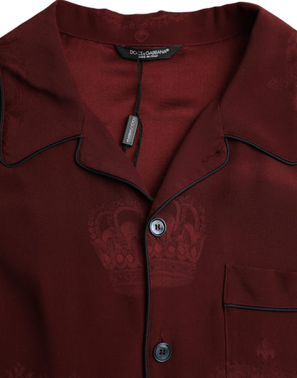 Camisa de manga larga de seda jacquard con corona granate